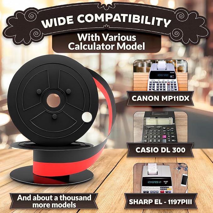 Canon MP11DX Calculator Ribbon Set of 3 – 18ft x 0.5in Sharp EL-1197PIII Calculator Ribbon Red/Black for Great Print Capacity and Brightness, Easy Setup – Suitable for Popular Models