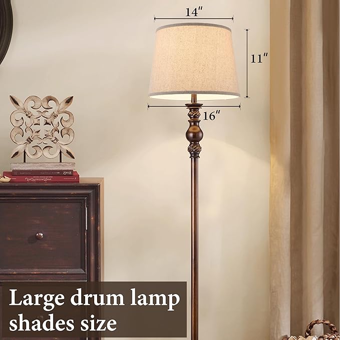 Drum Lamp Shades Larges (2 Pack), Modern Farmhouse Lampshades Beige for Floor&Table Lamps Replacement Living Room/Bedroom，14"Top×16"Bottom ×11"High(Spider), Required Assembly，By GO&SO