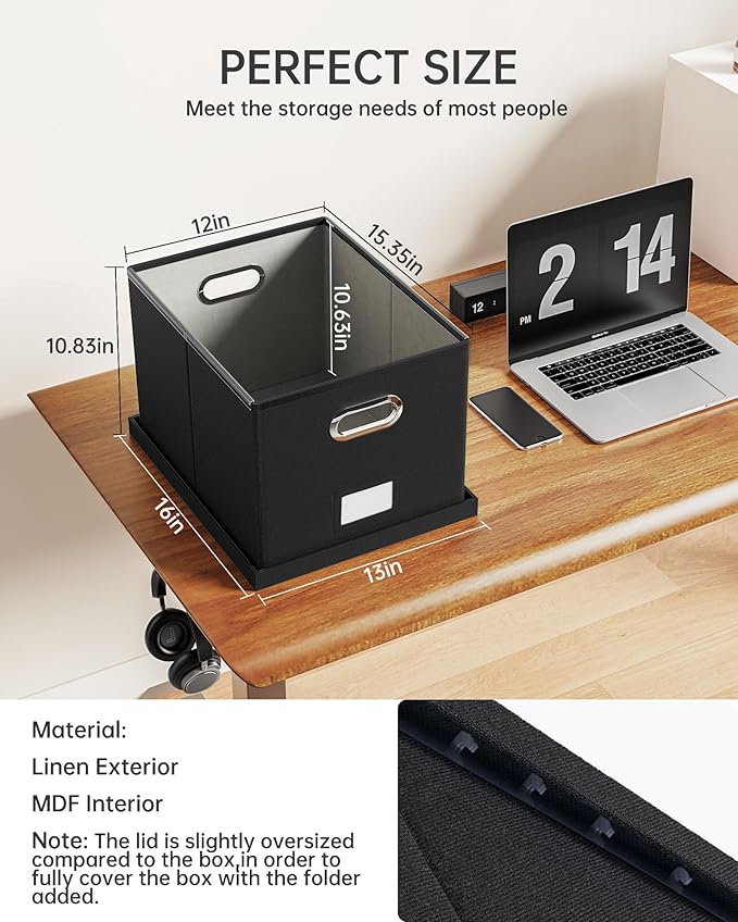 4 Pack File Storage Organizer, Document Organizer, Portable File Box with Lid, Fit for Letter/Legal File Folder Storage,Black-Box only