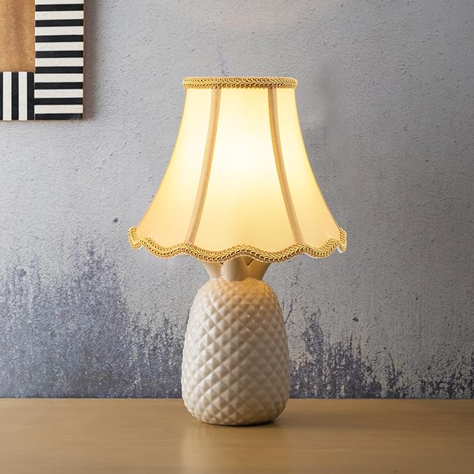 Bell Lamp Shade, Saangseon Scalloped Gold Fabric Lampshade Replacement, Softback, 5'' Top x 10'' Bottom x 8.3'' Slant Height x 8'' Vertical Height, Lamp Harp Included