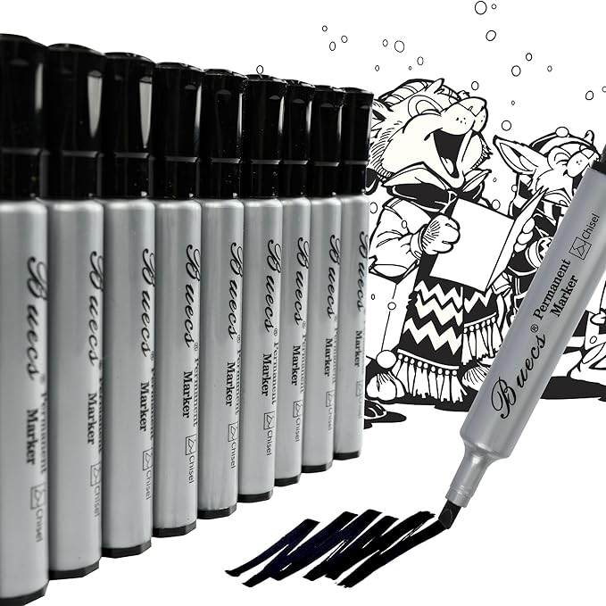 Buecs Permanent Markers, 80 Count Black Permanent Markers, Chisel tip, Waterproof &Fade Resistant, Quick Drying, Office Supplies for School, Office, Home