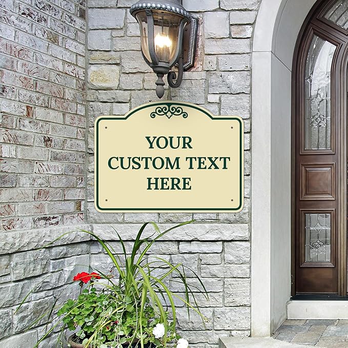 Custom Decorative Sign, Personalized Metal Sign for Business, Driveway, Home, Airbnb, Office Door Plaque, Green Border Sign, 18x24 Inches, ACM, Fade Resistant, Made in USA by Sigo Signs