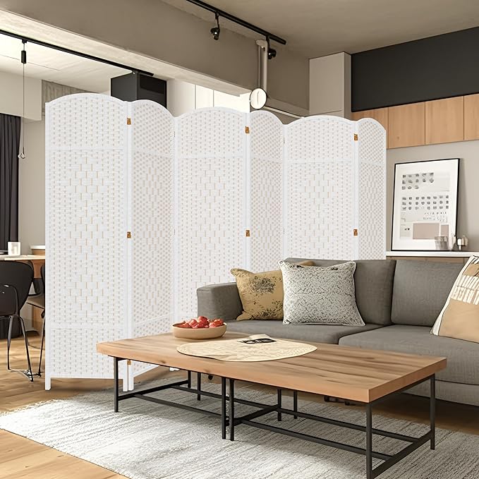 DURASPACE 6 Panel Room Divider, 6ft Tall Folding Privacy Screen, 360°Rotation, Hand-Woven Freestanding Wood Partition for Room Separation