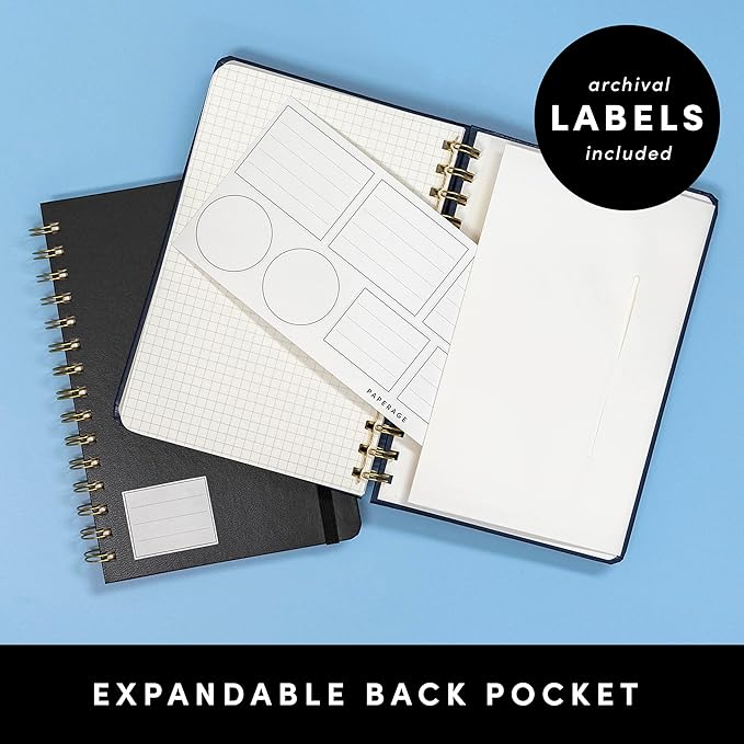 PAPERAGE Graph Paper Spiral Notebook & Journal, (Navy), 160 Pages, Medium 5.5 inches x 8 inches - 100 GSM Thick Graphing Paper, Hardcover, Double-Wire Grid Spiral Notebook