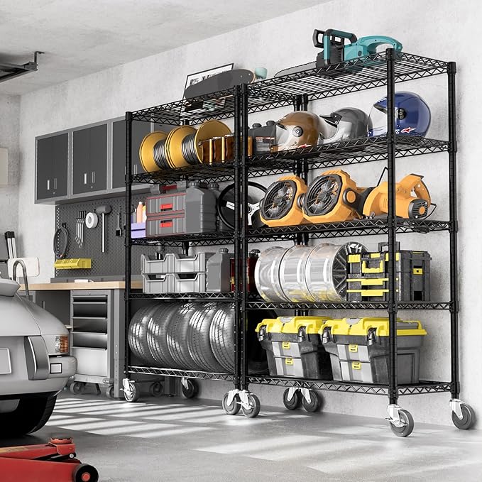 M MZG 5-Shelf Storage Shelves,Wire Shelving Heavy Duty Metal Storage Shelving Unit Adjustable Garage Shelving Rack Pantry Kitchen (Black, 5 Tier,17.7" D x 47.2" W x 76.7" H)