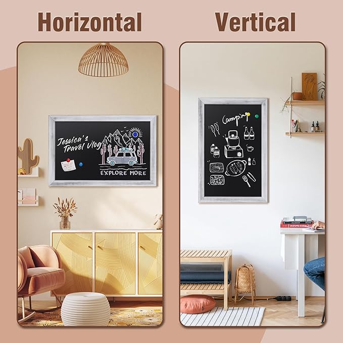 SELEAD Magnetic Chalkboard Words Sign - 20" x 30" Solid Wood Rustic White Wide Frame Wall Decor Display Board Pizarra for Wedding, Business, Restaurant