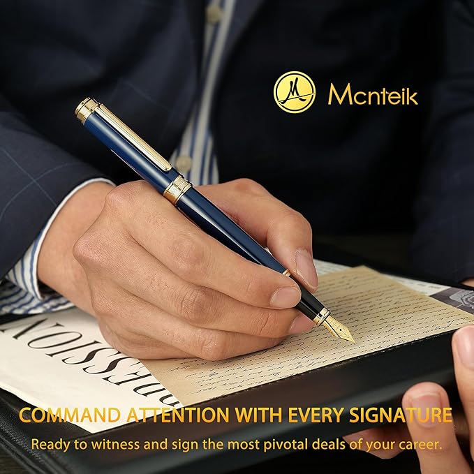 MCNTEIK 317 Fountain Pen,Stunning Luxury Piano Lacquer,18K Gilded Nib(Fine),Gorgeous 24K Gold Finish, Ink Converter,Best Gift for Men&Women-Elegant,Executive,Nice Pens for Writing, BU-F