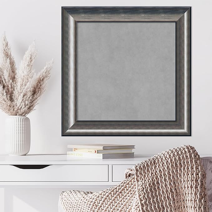 Amanti Art Silver Framed Magnetic Board 26x26 Medium Vision Board for use with Magnets, 100% Metal Sheet to Display Items as Office Decor or for Home Organization in mudroom, Kitchen or Kids Room