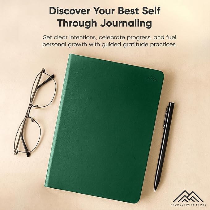 Gratitude & Self-Care Journal - Guided Mindfulness & Mental Health Journal All-in-One with Prompts for Self Discovery - Daily Journal for Men & Women by PRODUCTIVITY STORE (A5, Green)