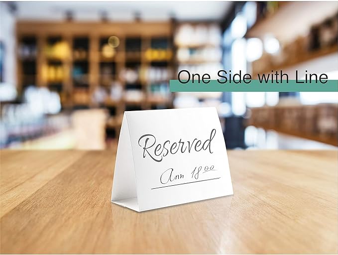 20 Pack Modern Reserved Table Sign With Name Line - Reserved Signs For Wedding - White Reserved Signs - Wedding Accessories - Tent Cards For Reserving Seats & Places - Place Cards for Party, Event