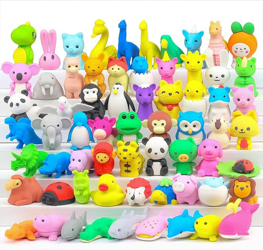 Gomimeor 65 Pcs Animal Erasers for Kids, Pencil Erasers Bulk, Cute Animal Erasers for Classroom Prizes and School Supplies, Assorted Colors