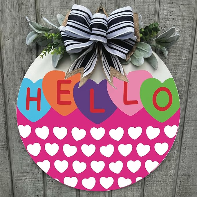 Wood front door sign Wood sign Home decor Welcome sign Sign for front door House warming gift Wedding gift (Hello Hearts(UV018), 11" Width)