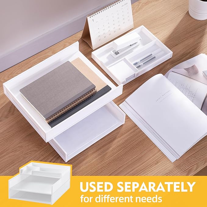 Eufrozy 3 Tier Stackable Letter Tray Paper Organizer, White Desk Paper Tray for Office Desktop Organizing, Cardboard Inbox, File Sorter, A4 Paper Turn in Tray, Document Storage, Mail Holder