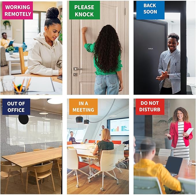 2PK Office Door Signs 6 Options Do Not Disturb, Please Knock, In A Meeting, Out Of Office, Working Remotely Back Soon Privacy Slider Sign for Meeting & Conference Room