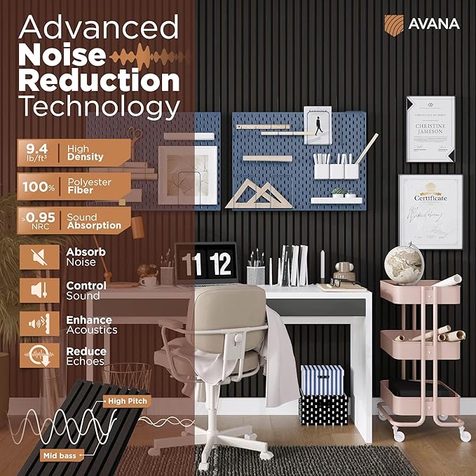 Avana Acoustic Wood Wall Panels – 94.4 X 12.6 Inch Smoke Oak Acoustic Panels 2 PCs – Wall Panels For Interior Wall Decor For Homes, Offices, Studios – Sturdy And Durable Wood Panels For Wall