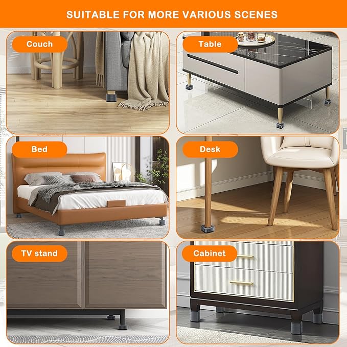 shouwuhho 18 Pack Furniture Risers Adjustable Bed Risers Heavy Duty Lifts Height 1", Square Stackable Bed Risers 1, 2 or 3 Inch for Desk Leg Table Couch Sofa Chair Bed Frame Legs Dorm, Gray