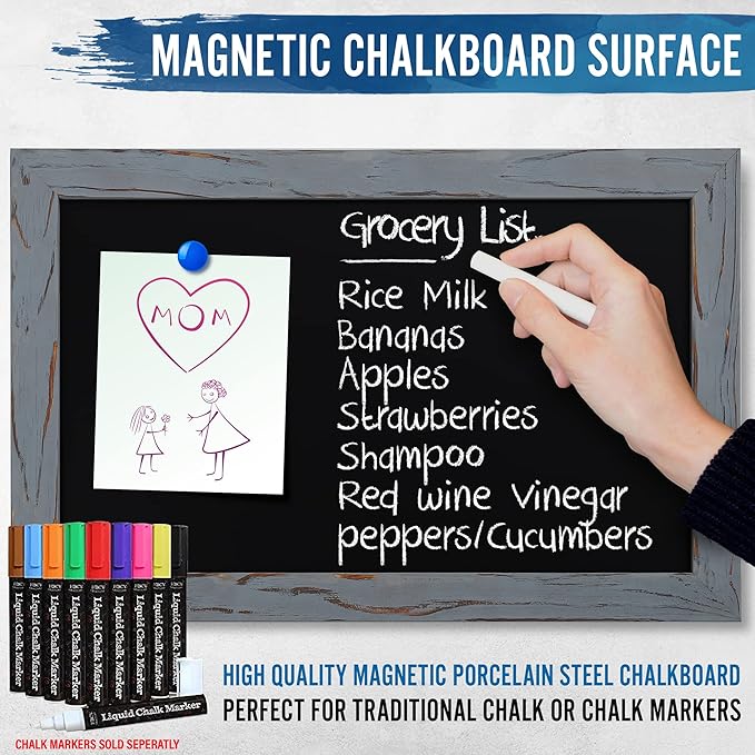 HBCY Creations Rustic Grey Magnetic Wall Chalkboard, Small Size 11" x 17", Framed Decorative Chalkboard - Great for Kitchen Decor, Weddings, Restaurant Menus and More! … (11" x 17")…