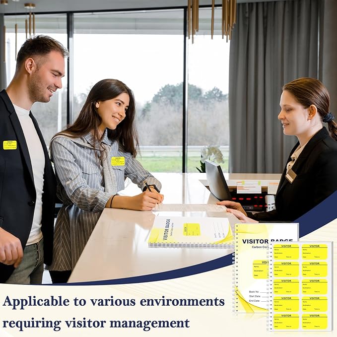 6 Pack of 1800 Visitor Badges Stickers Visitor Log Book with Carbon Copy Visitor Pass Stickers with Carbonless Visitor Name Tags Guest Registry Log Book for School Business Church