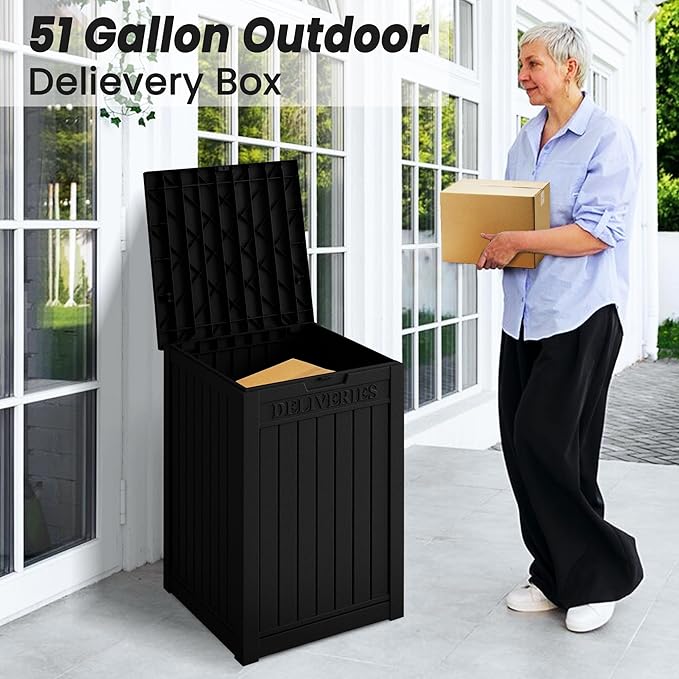 Yardgrace 55 Gallon Outdoor Storage Box, Waterproof Resin Deck Box for Patio, Pool, and Garden, Lockable Bin for Cushions, Tools, and Accessories, UV-Resistant, Black