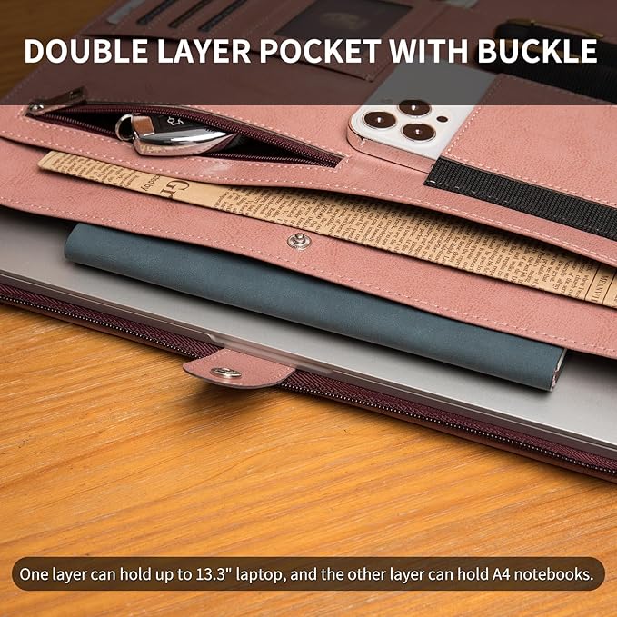 Geslun Personalized Vegan Leather Portfolio, Legal Size 8.5 x 14 Pad Holder, Custom Business Padfolio for Women, Zippered 14" Laptop Organizer, Professional Notepad Folio, Pink
