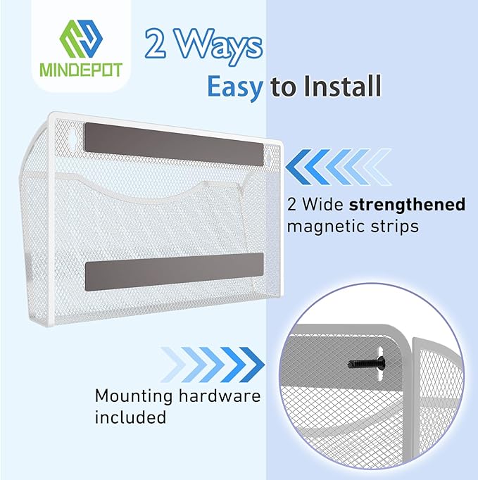 MINDEPOT Magnetic Wall File Organizer,Hanging Wall Mounted File Folder Binder Holder Mail Organizer for Office,Home and School Supplies