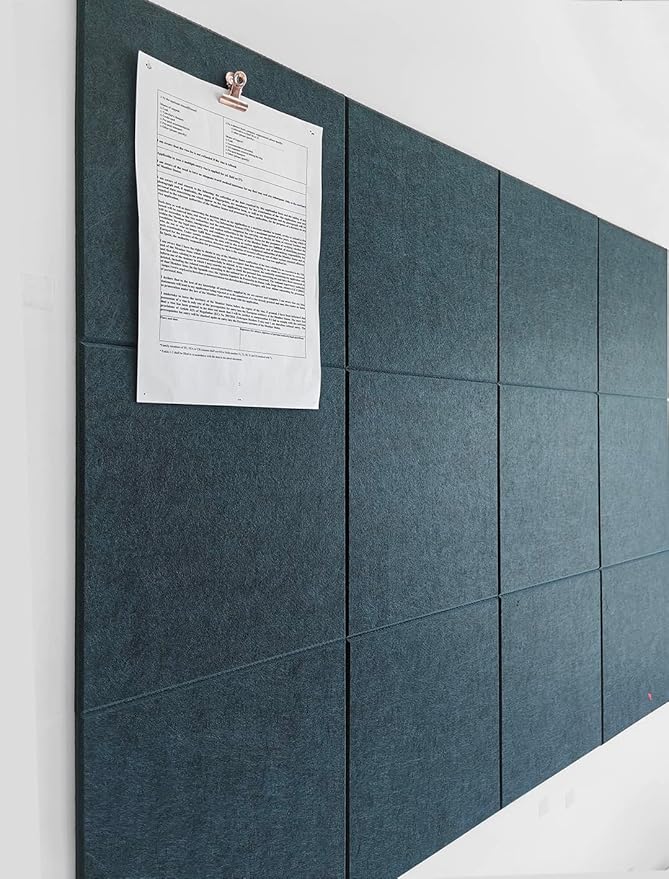 DECORITA Dark Green Bulletin Board | Large Cork Boards Alternative for Walls | Felt Cork Board for Office, Home & Classroom | Green Office Classroom Supplies | Felt Wall Tiles (12-Pack) | Emerald