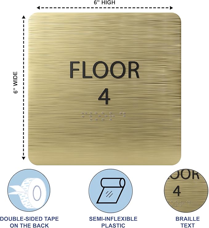 Light Brown ADA Floor 4 Sign with Braille – Made from Durable Acrylic and Ready to Mount