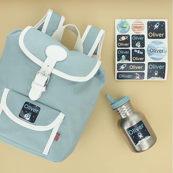 Large Name Labels for Kids (33) - Custom Stickers for Daycare and School Supplies - Durable, Waterproof Stickers for Water Bottles, Lunch Boxes, and More with Unique Designs - Universe