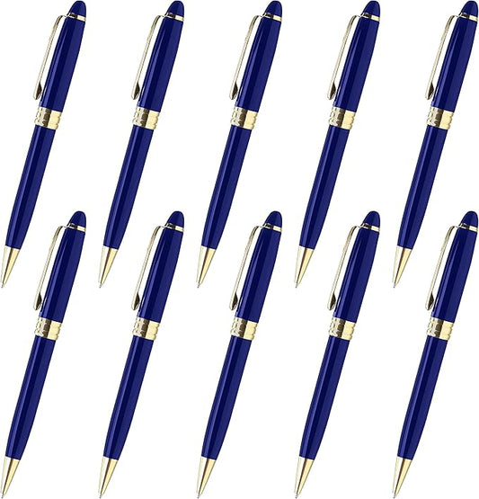 DISCOUNT PROMOS 10 Ultra Executive Pens Pack - Twist To Write, Gold Accent - Blue