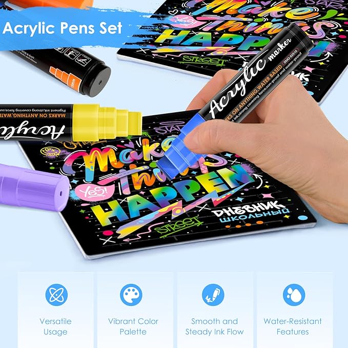 Jesew Acrylic Paint Markers, 10 Jumbo Colored Markers, 15mm Jumbo Felt Tip, Waterproof and Permanent Ink Paint Pens for Rock Painting, Stone, Ceramic, Glass, Wood, Canvas, Outdoor Paintings,Signs