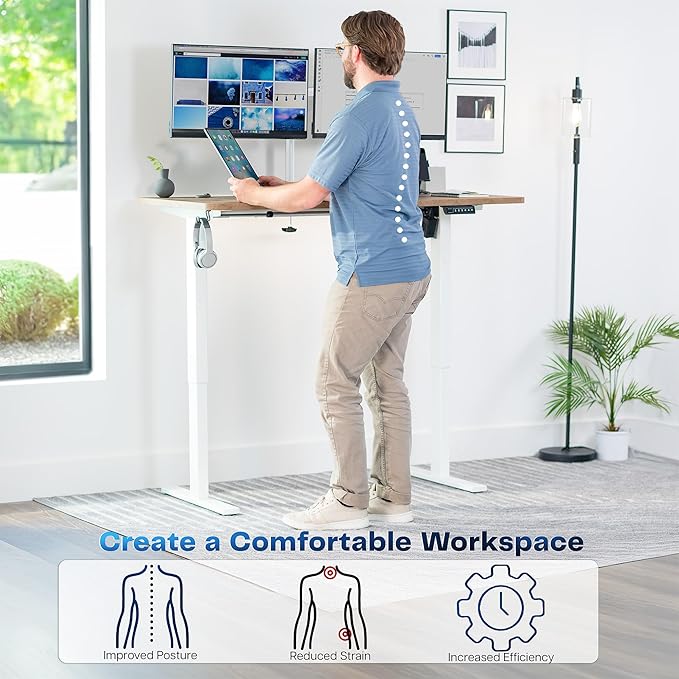 VIVO Electric 55 x 28 in Standing Desk, Memory Height Adjustment, 1B Series, Holds 220 lbs, One-Piece Reclaimed Wood Top, White Frame, DESK-KIT-1W55P