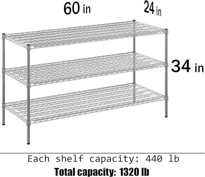 Regal Altair 24" Deep x 60" Wide x 34" Height Wire Shelving Kit | 3-Tier | NSF Commercial Storage Rack Unit