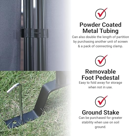 Proman Products - Galaxy 2 Panel Section Privacy Folding Screen Divider, Water Repellent Fabric Room Divider with Black Powder Coated Metal Frame for Indoors or Outdoors (Gray)