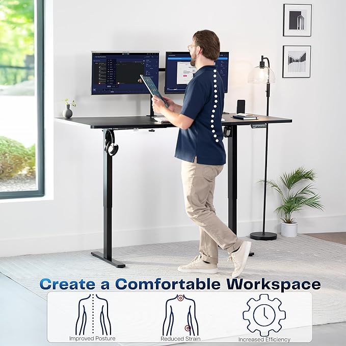 VIVO Electric 71 x 36 in Standing Desk, Memory Height Adjustment, 1B Series, Holds 220 lbs, Black Top Black Frame, DESK-KIT-1B7B-36