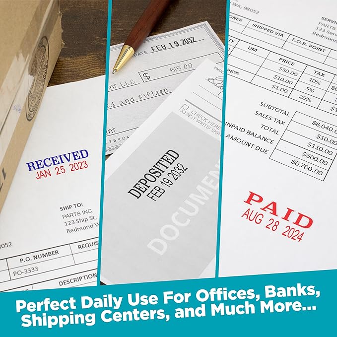 MaxMark Self-Inking Rubber Date Office Stamp with Approved Phrase & Date - Blue Ink (Max Dater II), 12-Year Band