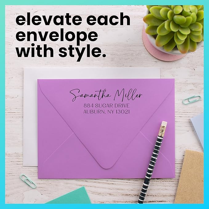 ExcelMark Personalized Return Address Stamp – Custom Self Inking Rubber Stamp (Large, Santa Catalina)