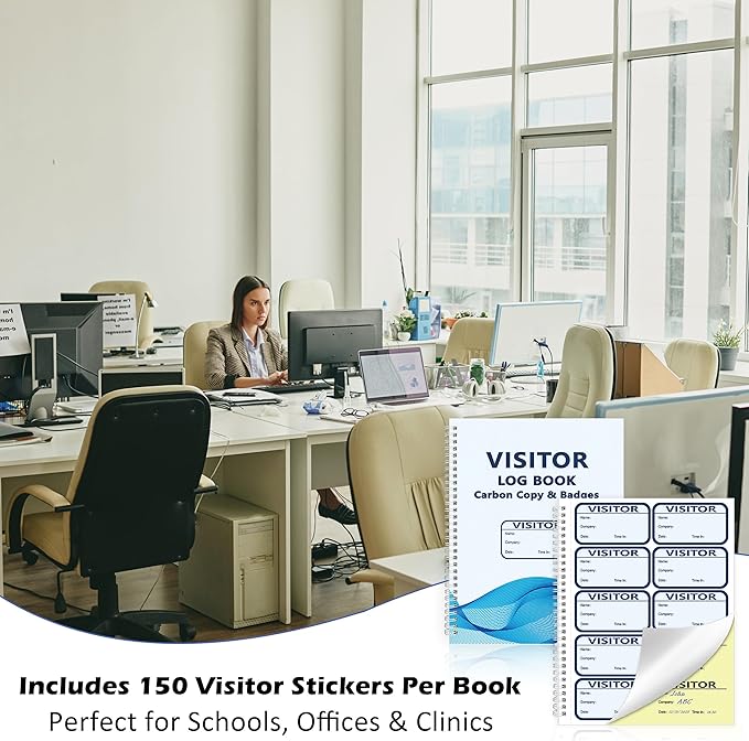 3 Pack Visitor Badges with Carbon Copy Visitor Stickers Letter Size Visitor Log Book Protecting Privacy Pages for School Church Business Visitor Pass Stickers 450 Visitor Badges 90 Memo Pages (3)