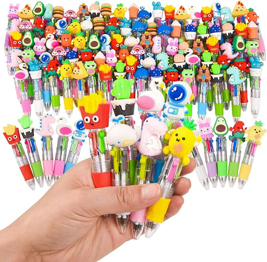 LiYiQ 100 PCS Multicolor Pen in One Fun 4-in-1 Cute Pens Bulk Kawaii Cool Ballpoint Pens for Kids Fun Gifts
