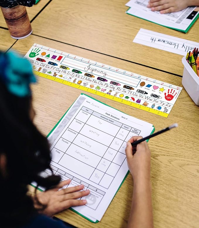Carson Dellosa Education 36PC Traditional Manuscript Name Plate for Desk, Tags, Nametags with Alphabet & Number Line, Colors, Shapes & More Classroom Essentials, School Labels for Desk Decor