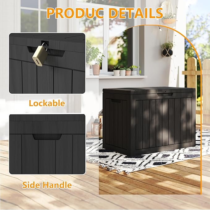 Yardgrace 45 Gallon Deck Box Plus,Outdoor Storage Box Lockable,Waterproof for Patio Furniture, Garden Tools, Pool Accessories, Package Delivery Boxes For Outside, Black
