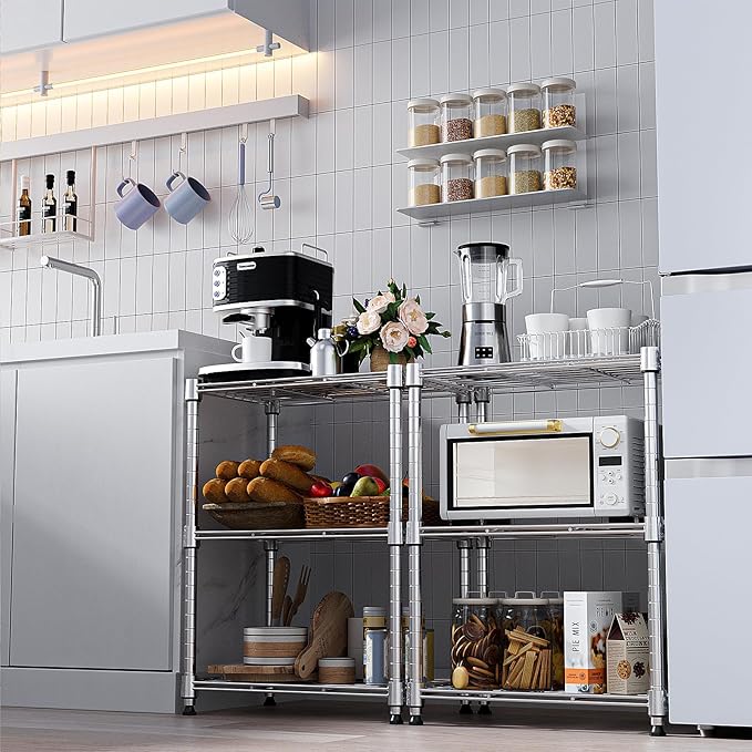 M MZG 450 lbs Wire Storage Shelving 3-Tier Utility Shelving Unit Steel Organizer Wire Rack for Home,Kitchen,Office,Chrome(11.8" D x 17.7" W x 26.4" H)