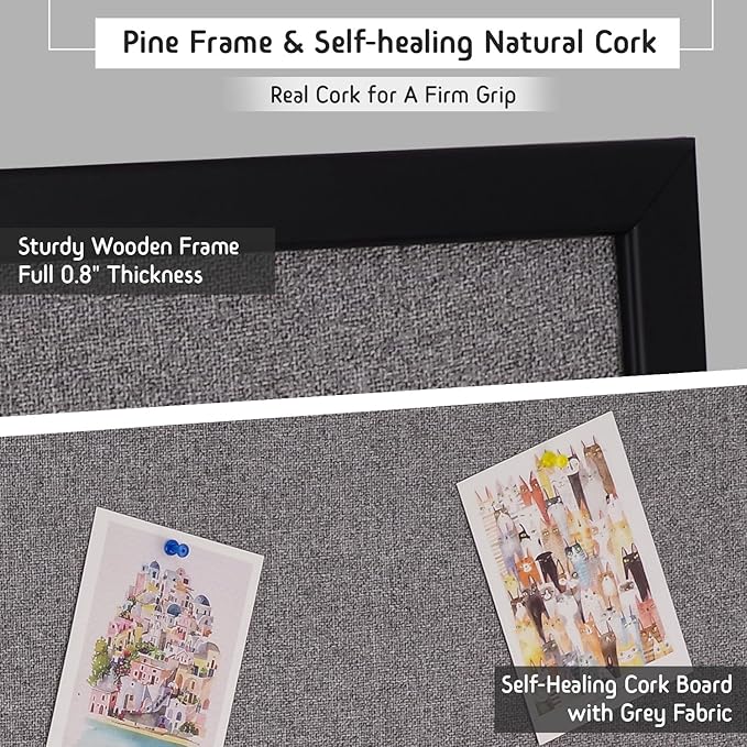 Gideal Cork Board Bulletin Board, 24 x 36 Inch Cork Boards for Walls, Large Cork Board for Office, School & Home with Imported Solid Wood Frame and Grey Canvas, Wall Mounted Notice Boards, 2 Pack