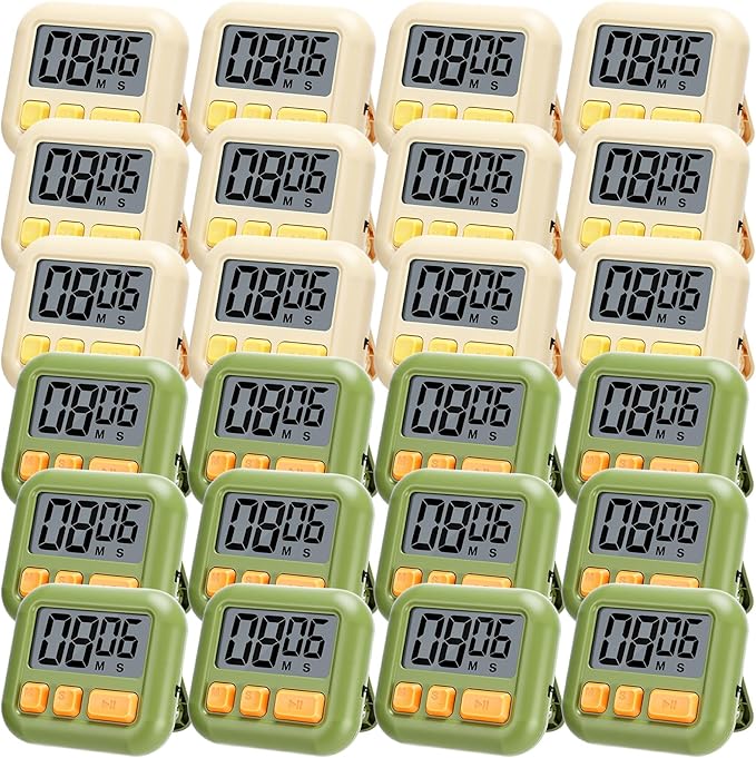 Weewooday 24 Pcs Digital Kitchen Timer Magnetic Timer Bulk On/Off Switch Minute Second Count up Countdown Loud Alarm for Exercise Cook Baking (Candy Green,Eggshell Yellow)