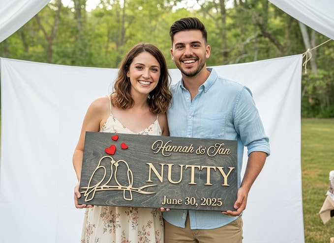 Custom Family Name Sign | Personalized Wooden Wedding Gift | Rustic Last Name Wood Plaque | Established Date Sign |Аnniversаrу (Nutty Style)