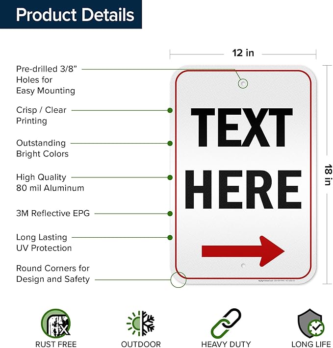 Custom Arrow,Custom Directional Sign, Right Arrow, 12x18 Inches, 3M EGP Reflective, Rust Free .063 Aluminum, Fade Resistant, Made in USA by My Sign Center