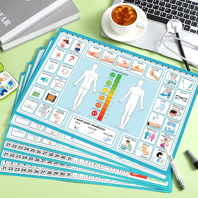 6 Pcs Communication Board for Nonverbal Adults Aphasia Colorful Picture Symbol Communication Cards for Patients Children(Blue)