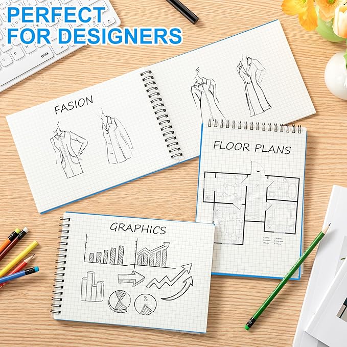 Engrowtic 2 Pack Graph Paper Spiral Notepad A5 Top Wirebound Notepad Grid Notebook Steno Pads Memo Notebook Grid Paper 140 Pages for Writing Sketching Drawing Office Supplies (Light Blue)