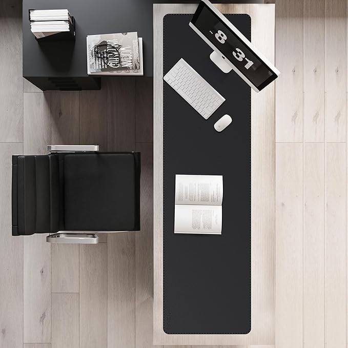 Mydours 59" x 15.7" Oversized PU Leather Desk Mat with Anti-Slip Suede Backing, Waterproof Surface, Black - Massive Workspace for Laptop, PC, and Accessories, Desk Cover for Office, Home, and Gaming