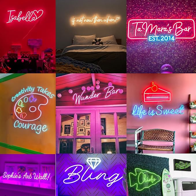 Custom Neon Sign - Plug/Battery Operated Personalized Neon Name Logo Lights for Kids Girls Room Bedroom, Hanging Lighted LED Sign Customizable for Wedding Party, Bar Office Business Wall Decor, Gift