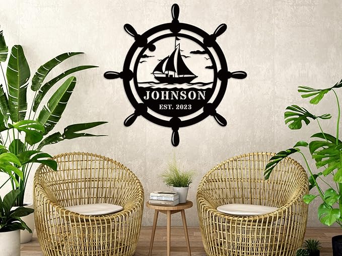 Coastal Metal Boat Anchor Sign, Metal Wall Art Decor, Nautical Outdoor Indoor Sign, Hanging Home Dining Room Decor, Living Room Bedroom Wall Decorations